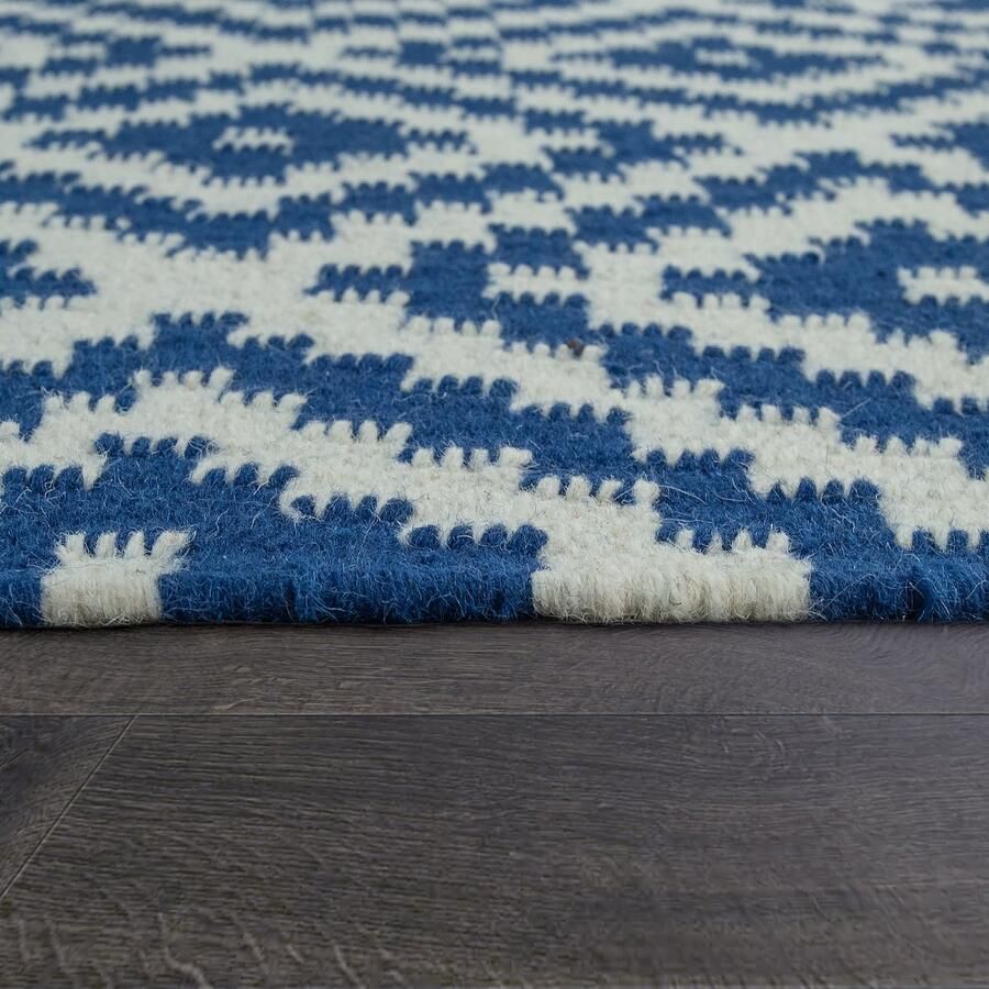 Paco Home Vloerkleed Modern Marokkaans Patroon Handgeweven Scandinavisch Ruiten Franje Blauw Wit 120x170 cm - Foto 2
