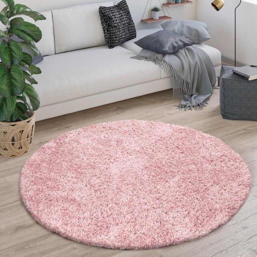 Paco Home Vloerkleed Rond Hoogpolig Woonkamer Shaggy Langpolig Pluizig Modern Eenkleurig 160 cm Rund