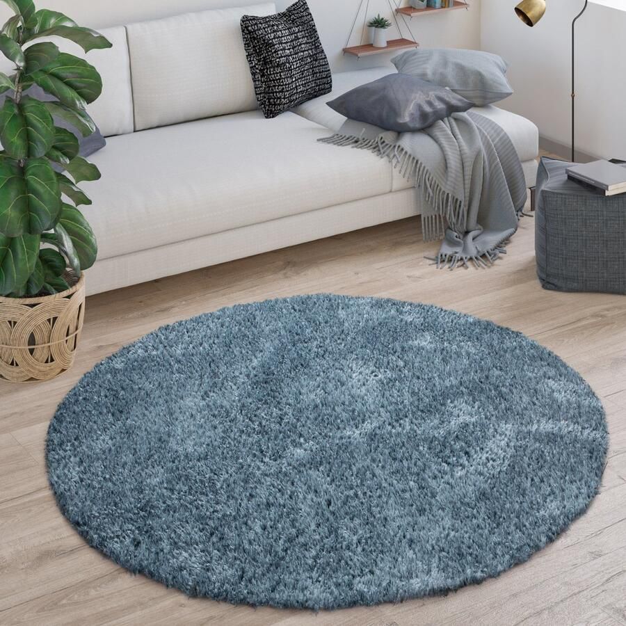 Paco Home Vloerkleed Rond Hoogpolig Woonkamer Shaggy Langpolig Pluizig Modern Eenkleurig 120 cm Rund