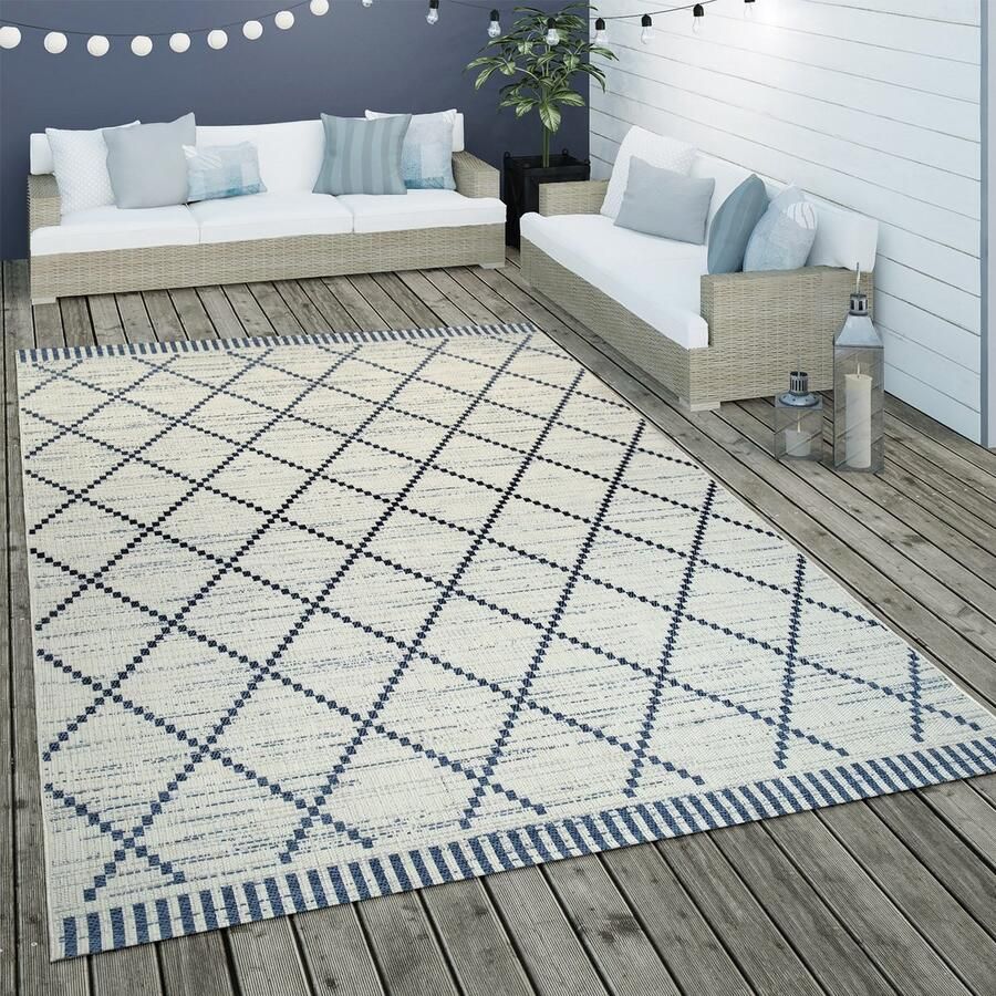 Paco Home Vloerkleed Van Platweefsel Voor Binnen En Buiten Geometrisch Strepen Ruitmotief In Wit 160x230 cm