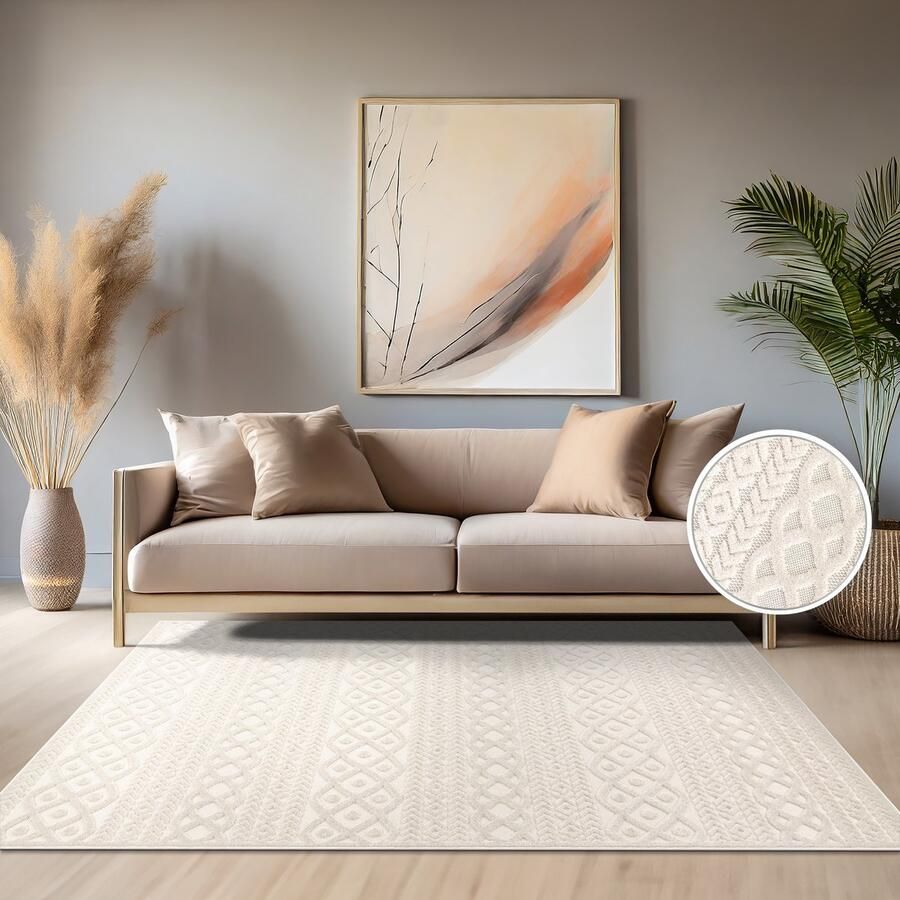 Paco Home Vloerkleed Voor Binnen En Buiten Balkon Terras Scandinavisch Boho Eenkleurig 240x340 cm