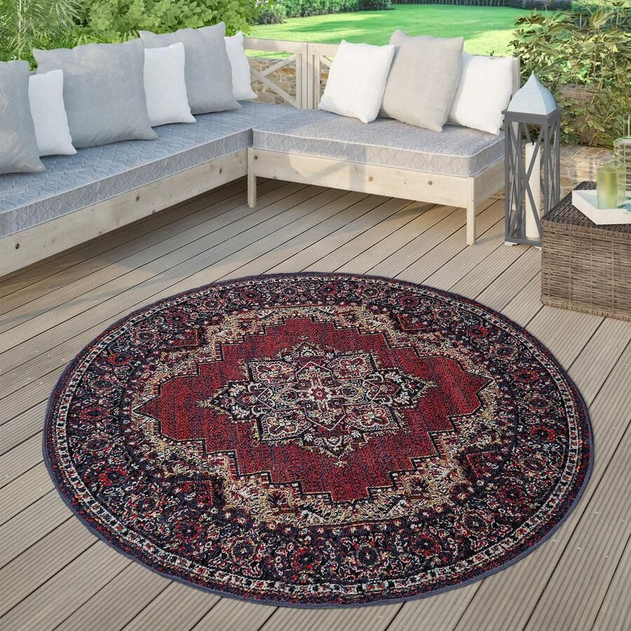 Paco Home Vloerkleed voor buiten voor balkon laagpolig met oosters design verschillende kleuren en formaten 160 cm Rund