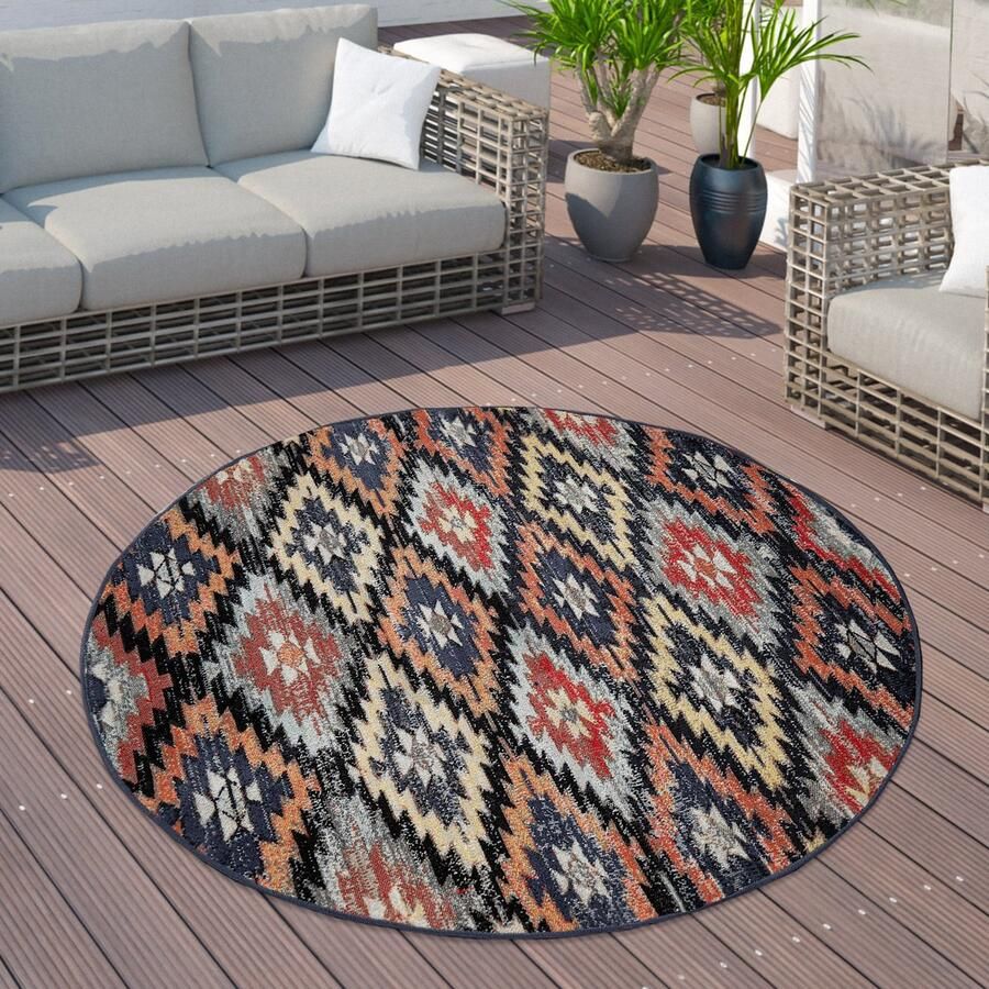 Paco Home Vloerkleed voor buiten voor balkon laagpolig met oosters design verschillende kleuren en formaten 200 cm Rund