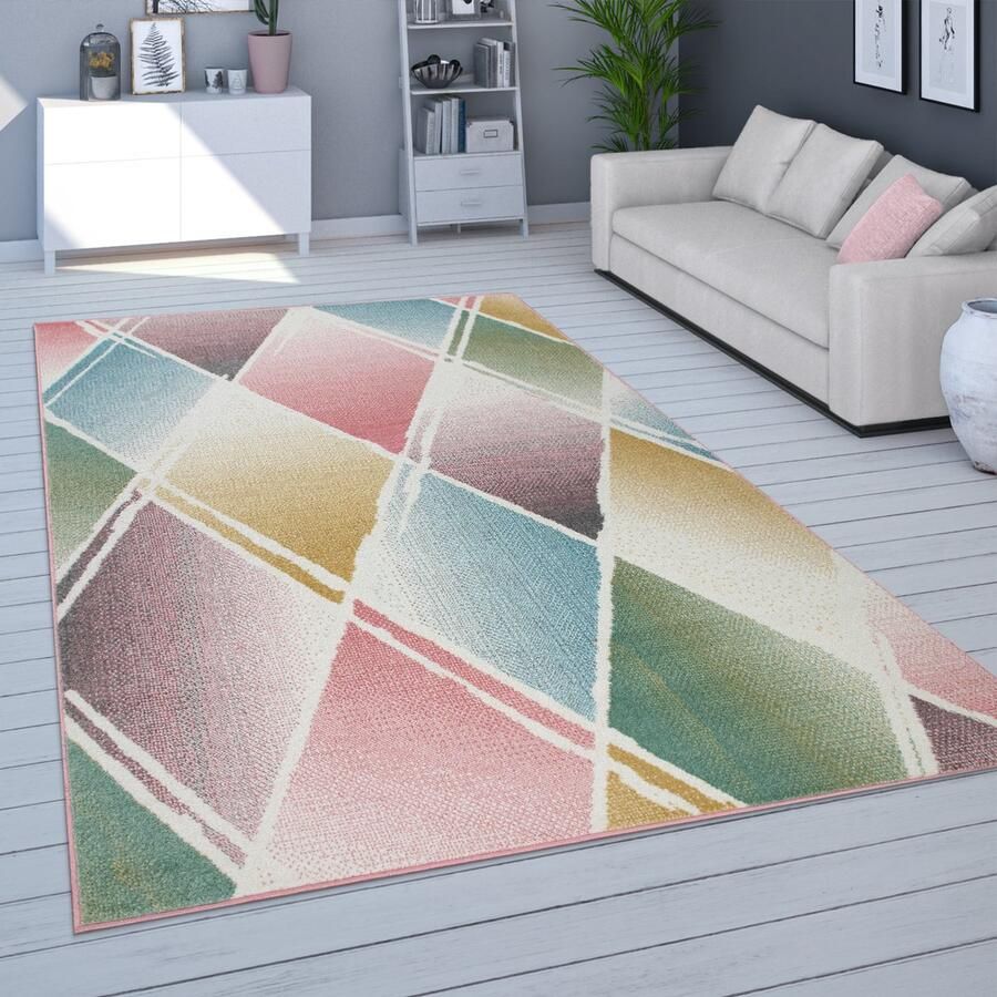 Paco Home Vloerkleed voor de woonkamer modern laagpolig vloerkleed in pasteltinten verschillende kleuren en formaten 120x170 cm