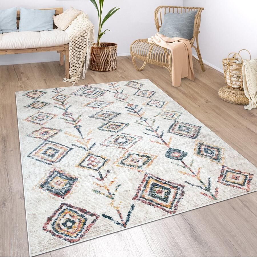 Paco Home Vloerkleed woonkamer boho etno marokkaans patroon modern laagpolig structuur bont beige 80x150 cm