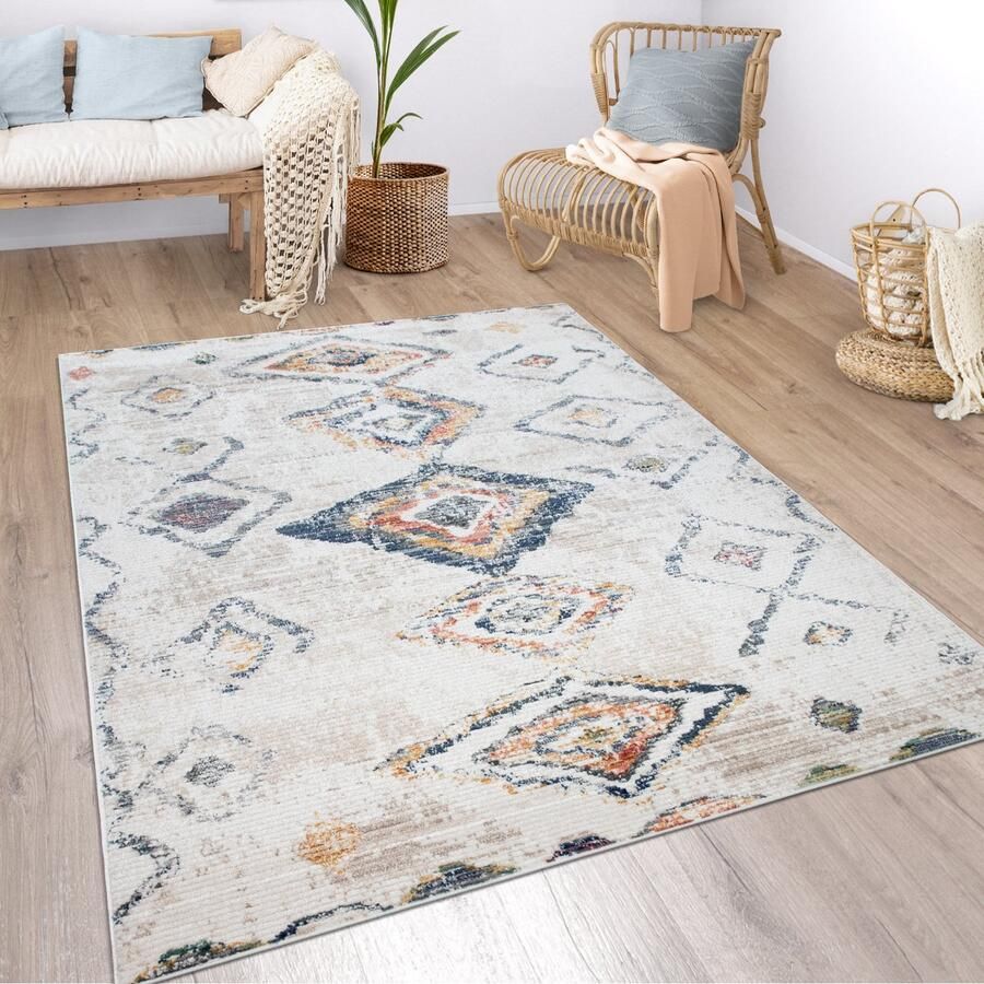 Paco Home Vloerkleed woonkamer boho etno marokkaans patroon modern laagpolig structuur bont beige 80x150 cm