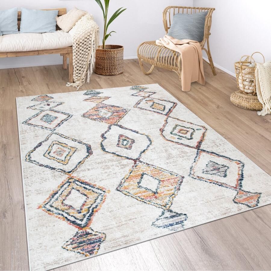 Paco Home Vloerkleed woonkamer boho etno marokkaans patroon modern laagpolig structuur bont beige 80x150 cm
