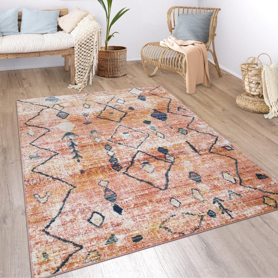 Paco Home Vloerkleed woonkamer boho etno marokkaans patroon modern laagpolig structuur bont beige 80x150 cm