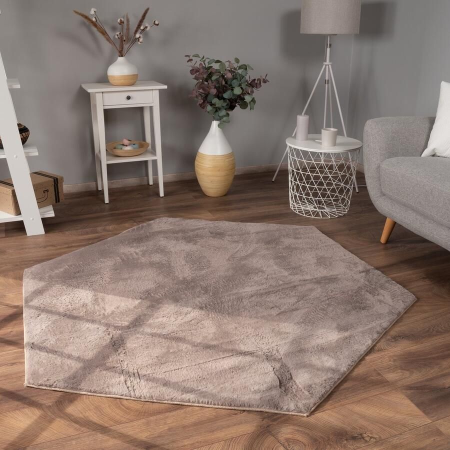 Paco Home Vloerkleed Woonkamer Imitatiebont Pluche Hoogpolig Shaggy Zacht Wasbaar Verschillende Kleuren 150x170 cm Sechseckig