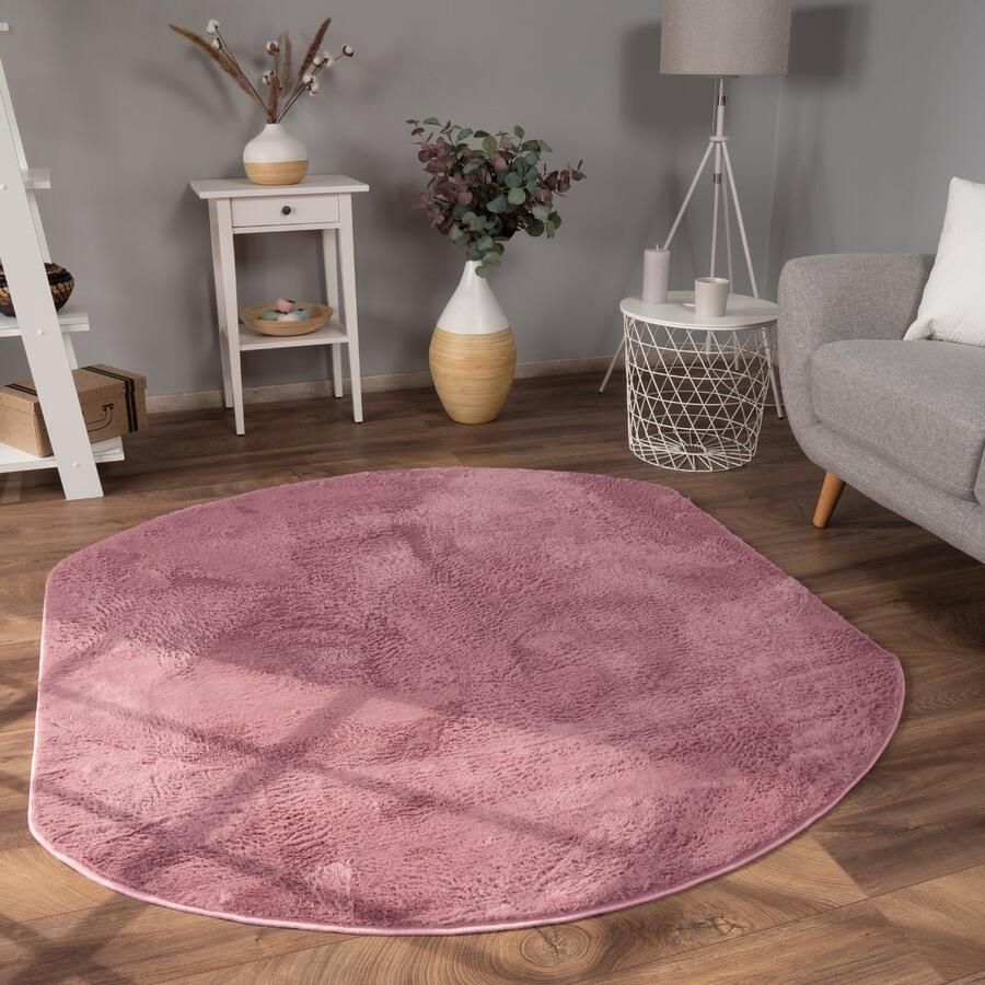 Paco Home Vloerkleed Woonkamer Imitatiebont Pluche Hoogpolig Shaggy Zacht Wasbaar Verschillende Kleuren 150x170 cm Oval