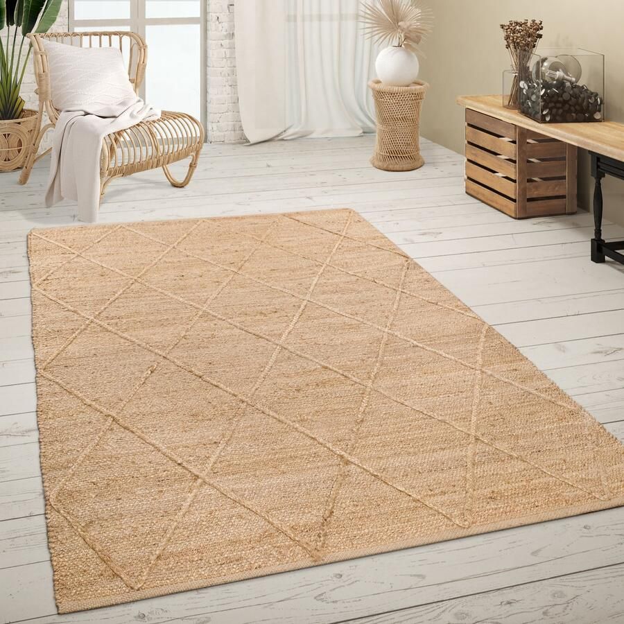 Paco Home Vloerkleed Woonkamer Jute Natuurvezel Handgemaakt Modern Scandi 3D-patroon 200x290 cm