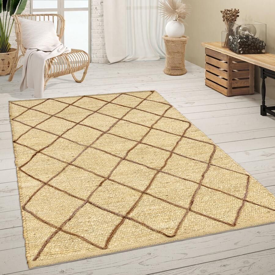Paco Home Vloerkleed Woonkamer Jute Natuurvezel Handgemaakt Modern Scandi 3D-patroon 240x340 cm