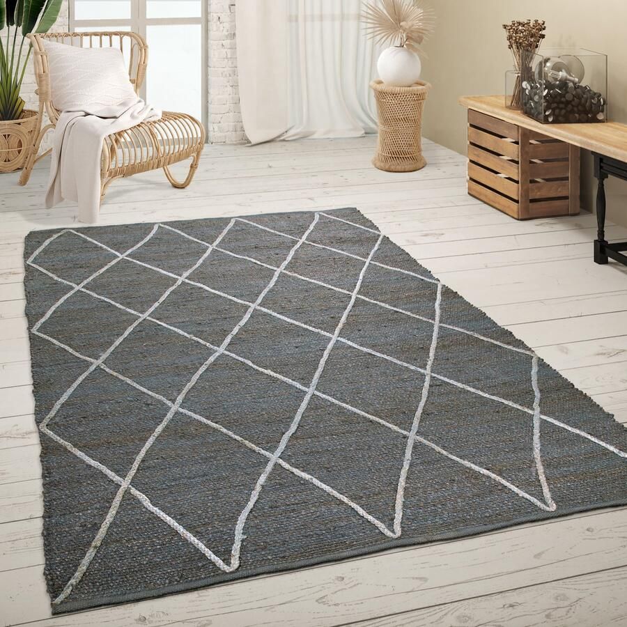 Paco Home Vloerkleed Woonkamer Jute Natuurvezel Handgemaakt Modern Scandi 3D-patroon 120x170 cm
