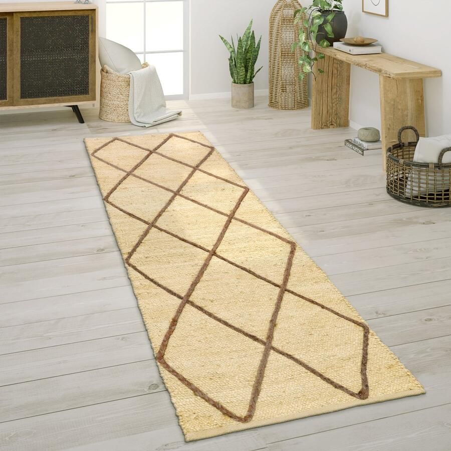 Paco Home Vloerkleed Woonkamer Jute Natuurvezel Handgemaakt Modern Scandi 3D-patroon 80x250 cm