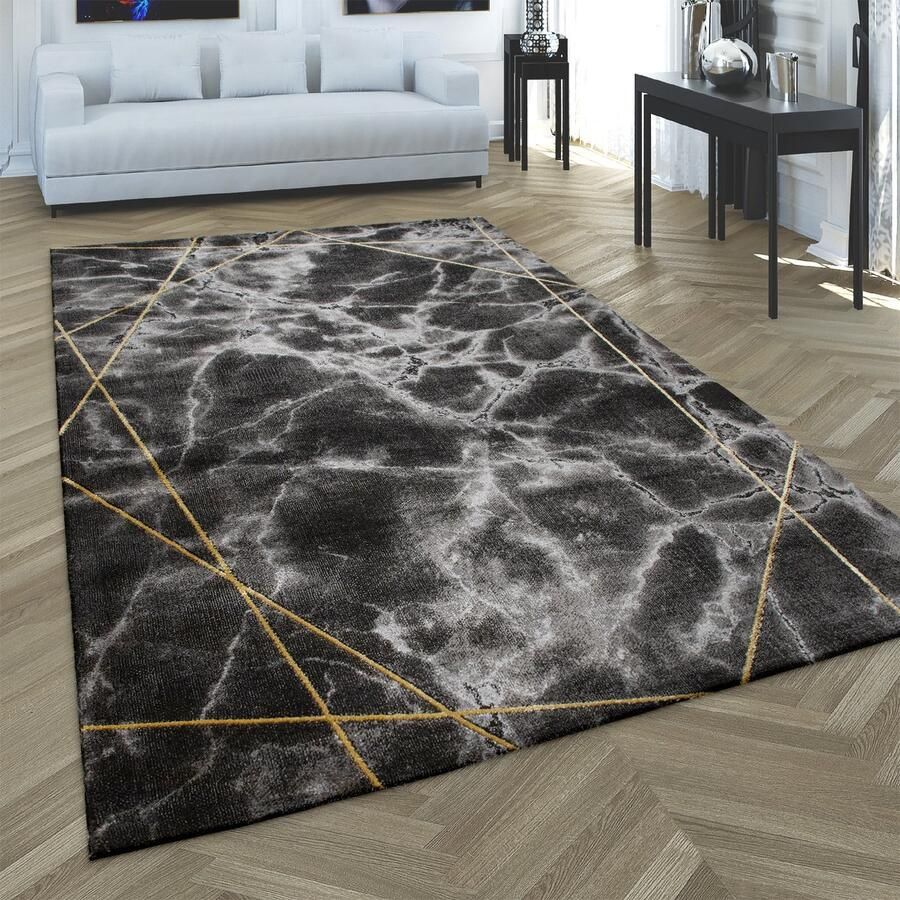 Paco Home Vloerkleed Woonkamer Laagpolig 3D Effect Marmer Look Geometrisch Patroon Ruiten 80x300 cm