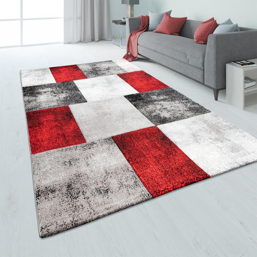 Paco Home Vloerkleed Woonkamer Laagpolig 3D Effect Modern Ruit Blok Grijs Kleuren 160x230 cm