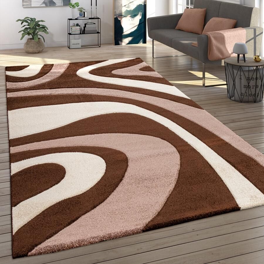 Paco Home Vloerkleed Woonkamer Laagpolig Modern 3D Effect Gegolfd Design Abstrace Look 80x150 cm