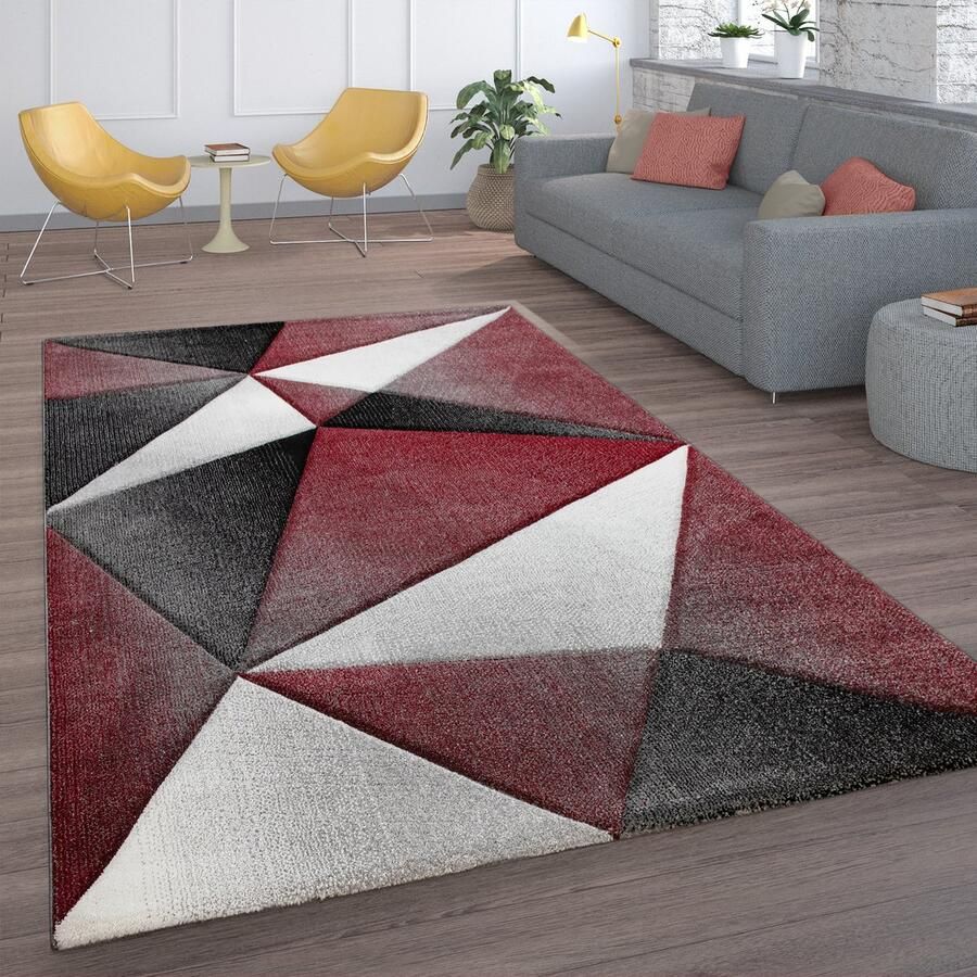 Paco Home Vloerkleed Woonkamer Laagpolig Modern Geometrisch Geruit Patroon Met 3D Look 160x230 cm