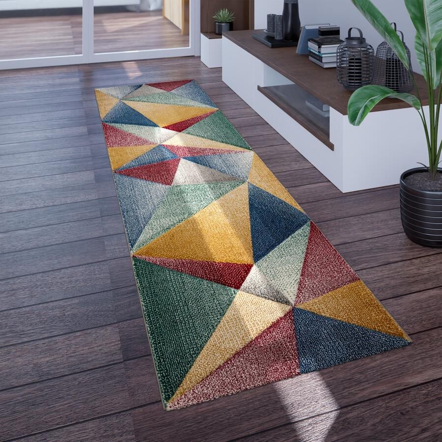 Paco Home Vloerkleed Woonkamer Laagpolig Modern Patroon Geometrisch Patroon Rhombus 3D 80x300 cm