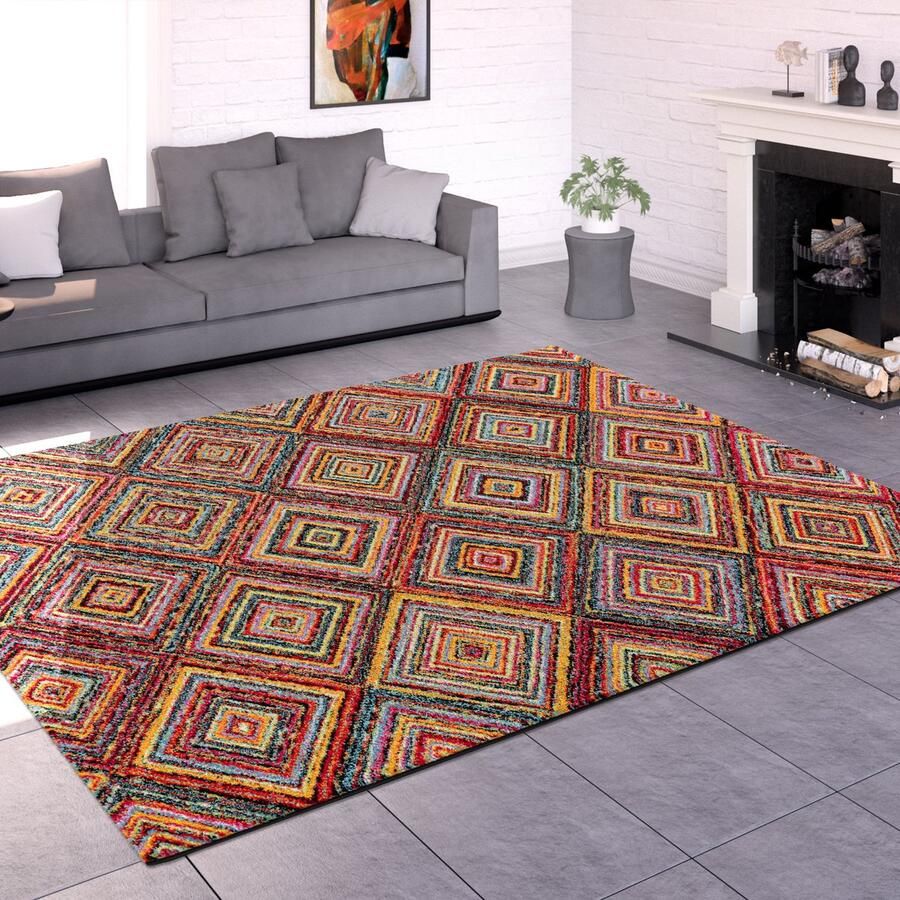 Paco Home Vloerkleed Woonkamer Laagpolig Patroon Berber Patroon Geometrisch Rhombus 80x150 cm