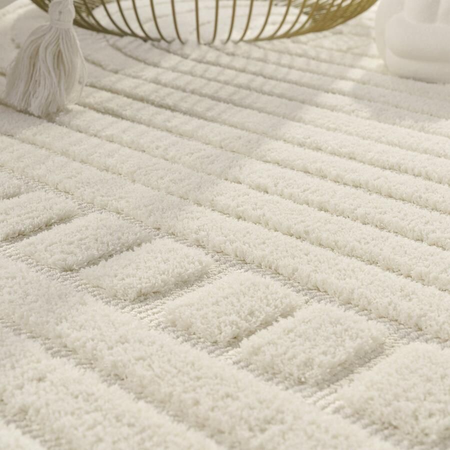 Paco Home Vloerkleed Woonkamer Laagpolig Scandinavisch Boho Geometrisch Eenkleurig Crème 80x150 cm