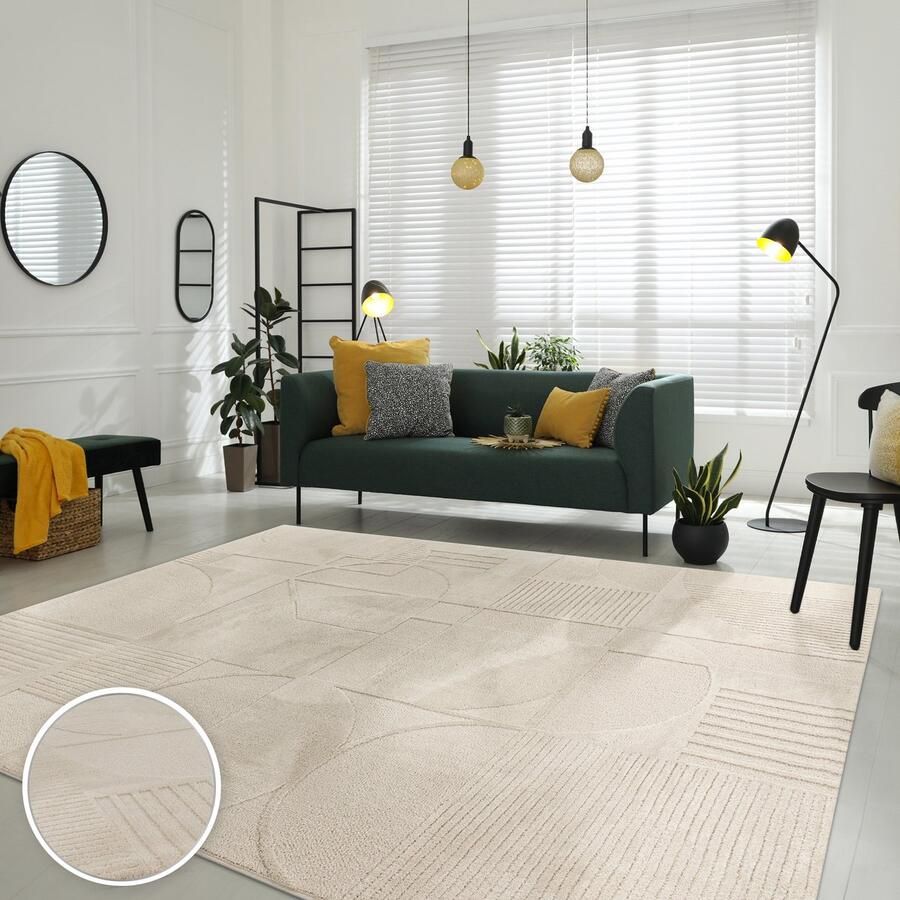 Paco Home Vloerkleed Woonkamer Laagpolig Scandinavisch Geometrisch Boho Eenkleurig 200x290 cm