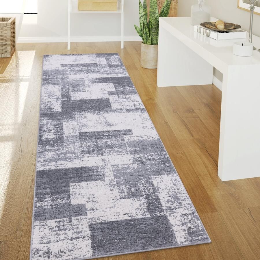 Paco Home Vloerkleed Woonkamer Laagpolig Vintage Abstract Modern Geometrisch Ruitpatroon 80x300 cm