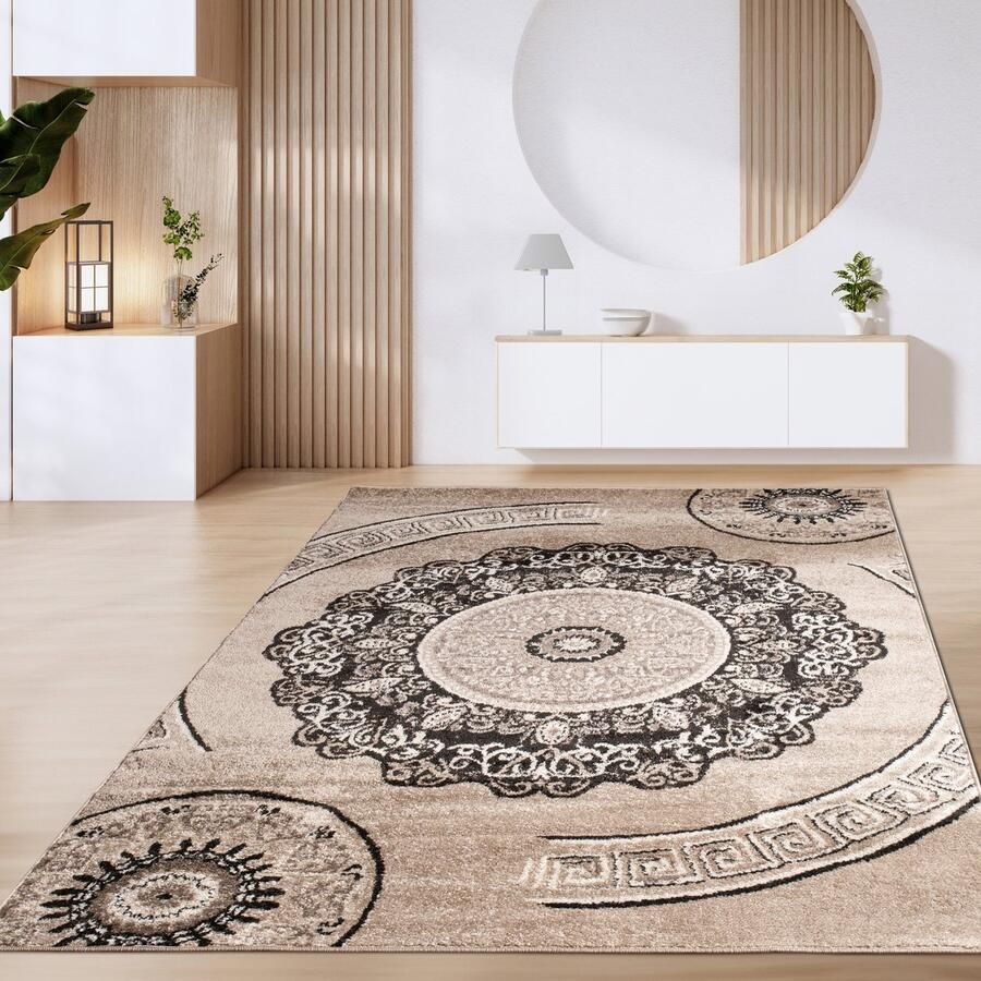 Paco Home Vloerkleed Woonkamer Laagpolig Vintage Geometrisch Modern Patroon Bruin Beige 120x170 cm