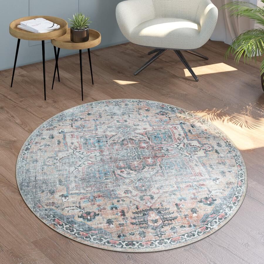 Paco Home Vloerkleed Woonkamer Platweefsel Rond Modern Oosters Ornamenten Vintage Wasbaar 160 cm Rund