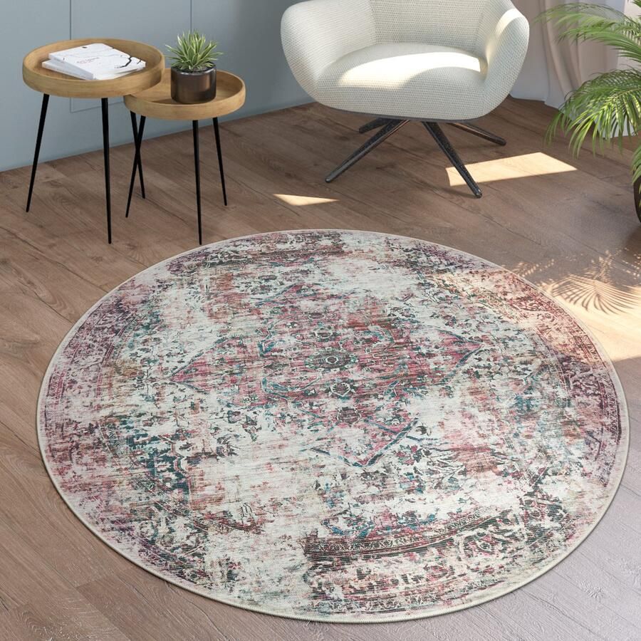 Paco Home Vloerkleed Woonkamer Platweefsel Rond Modern Oosters Ornamenten Vintage Wasbaar 120 cm Rund