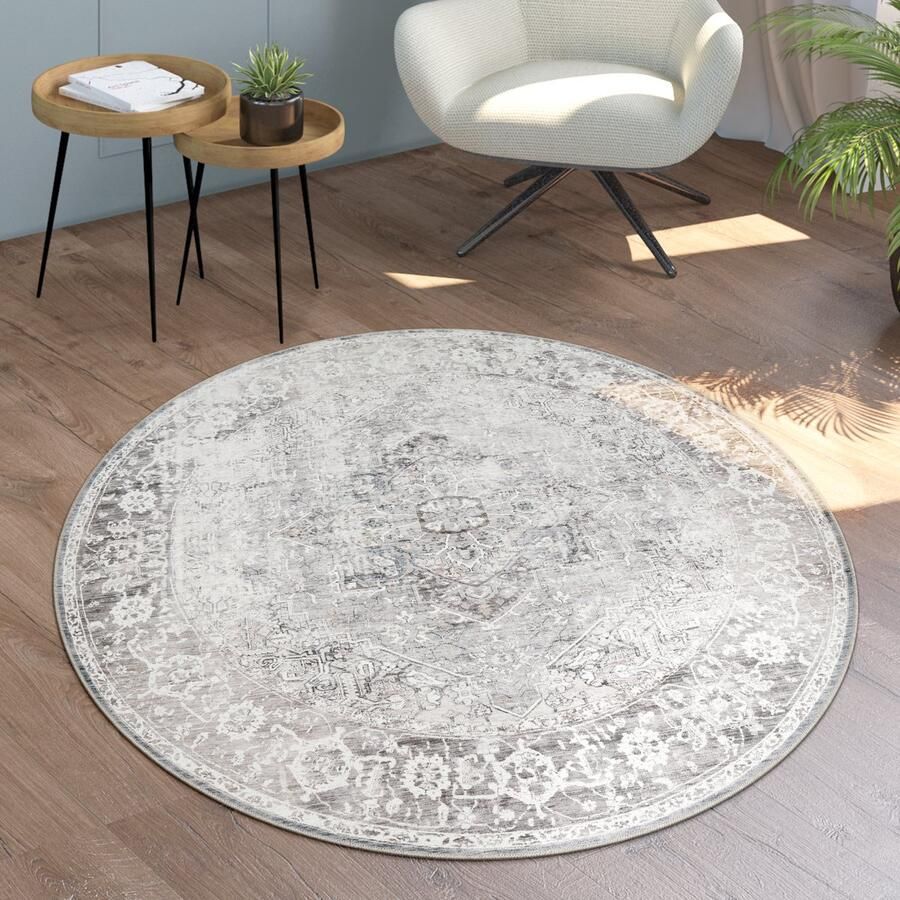 Paco Home Vloerkleed Woonkamer Platweefsel Rond Modern Oosters Ornamenten Vintage Wasbaar 200 cm Rund