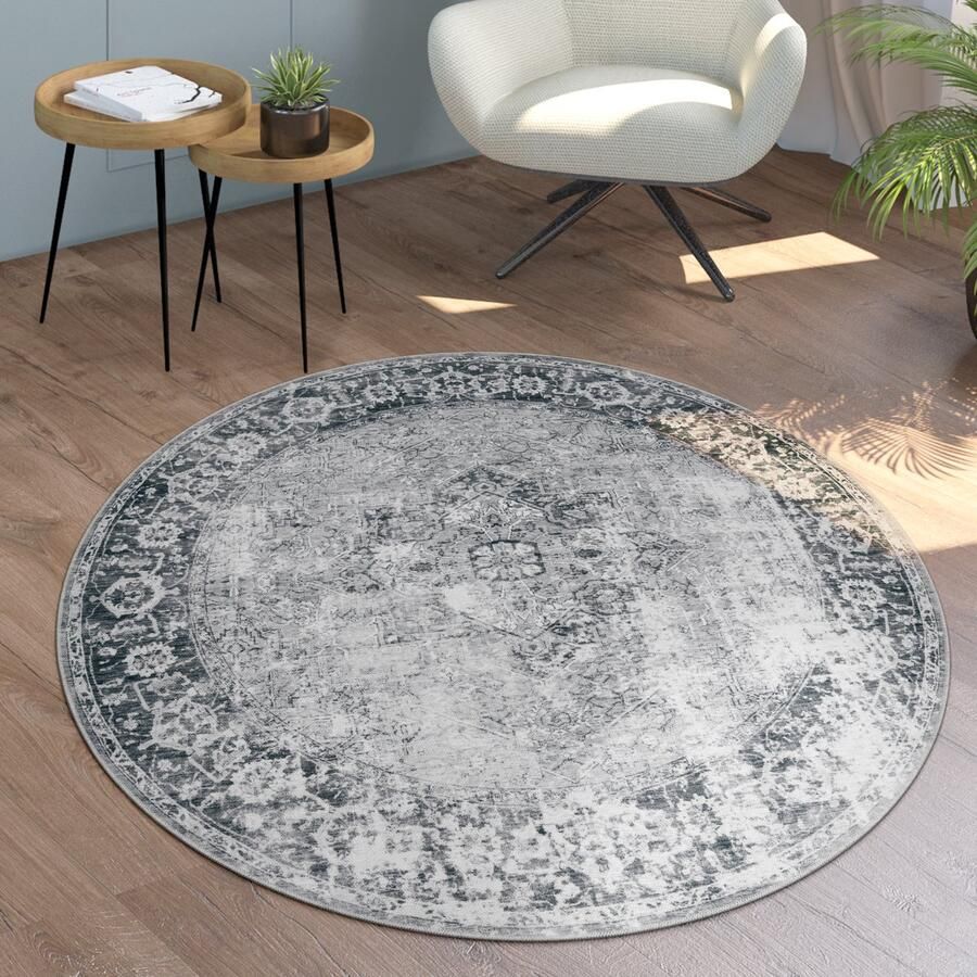 Paco Home Vloerkleed Woonkamer Platweefsel Rond Modern Oosters Ornamenten Vintage Wasbaar 120 cm Rund