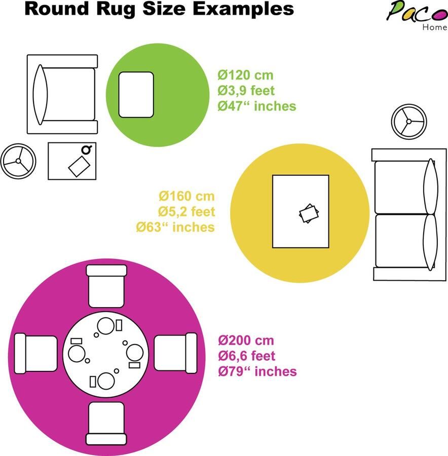 Paco Home Vloerkleed Rond Woonkamer Hoogpolig Shaggy Scandinavisch Pluizig Modern 200 cm Rund