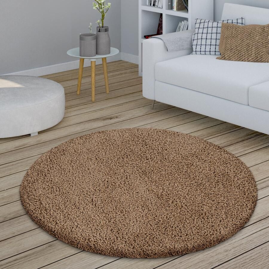 Paco Home Vloerkleed Woonkamer Rond Hoogpolig Shaggy Slaapkamer Wollig Modern Gang Uni Ø 160 cm Rund