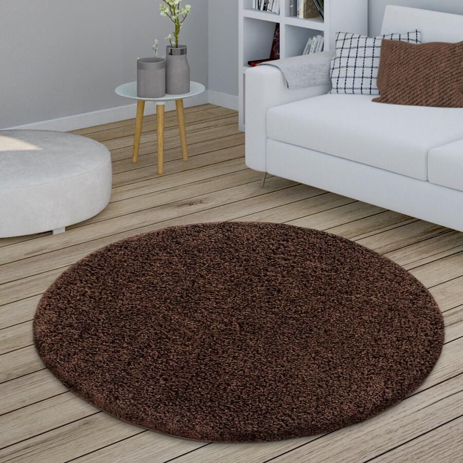 Paco Home Vloerkleed Woonkamer Rond Hoogpolig Shaggy Slaapkamer Wollig Modern Gang Uni Ø 160 cm Rund