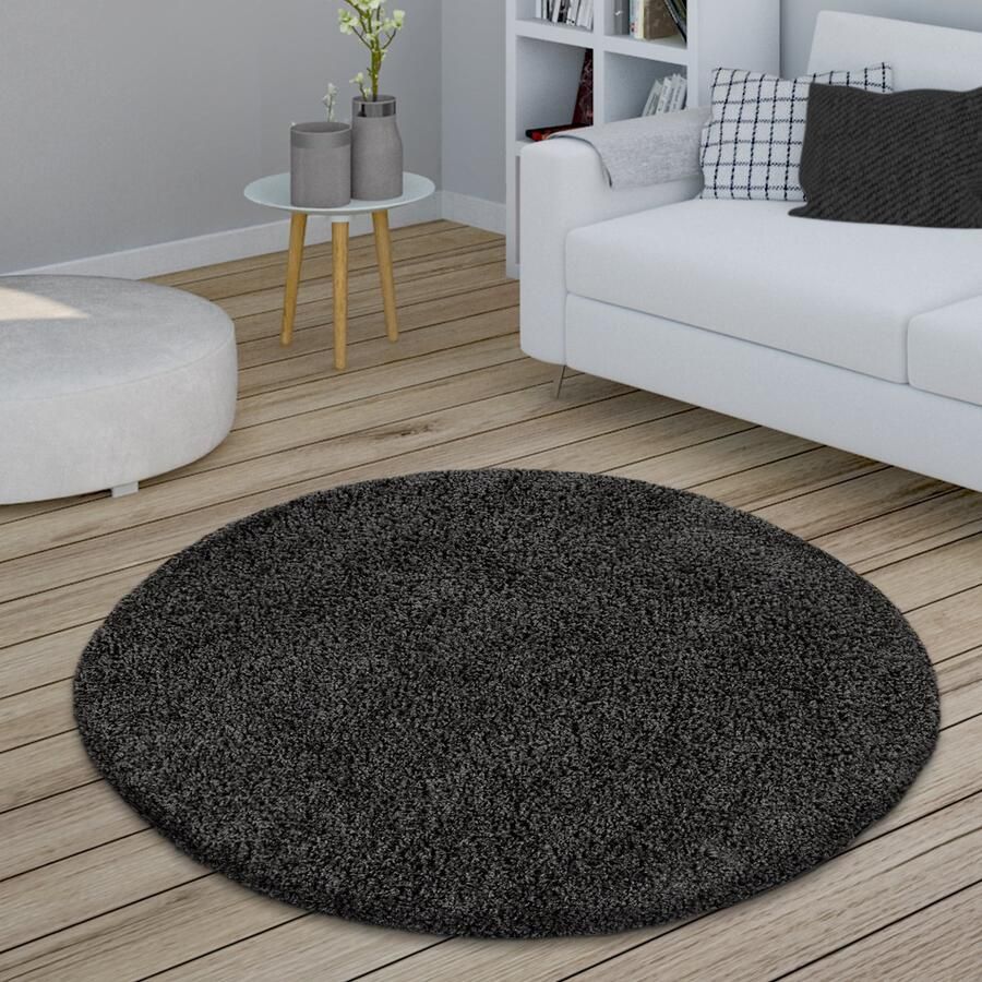 Paco Home Vloerkleed Woonkamer Rond Hoogpolig Shaggy Slaapkamer Wollig Modern Gang Uni Ø 160 cm Rund