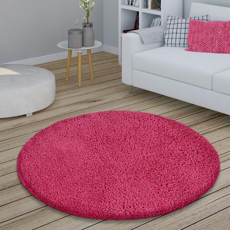 Paco Home Vloerkleed Woonkamer Rond Hoogpolig Shaggy Slaapkamer Wollig Modern Gang Uni Ø 80 cm Rund