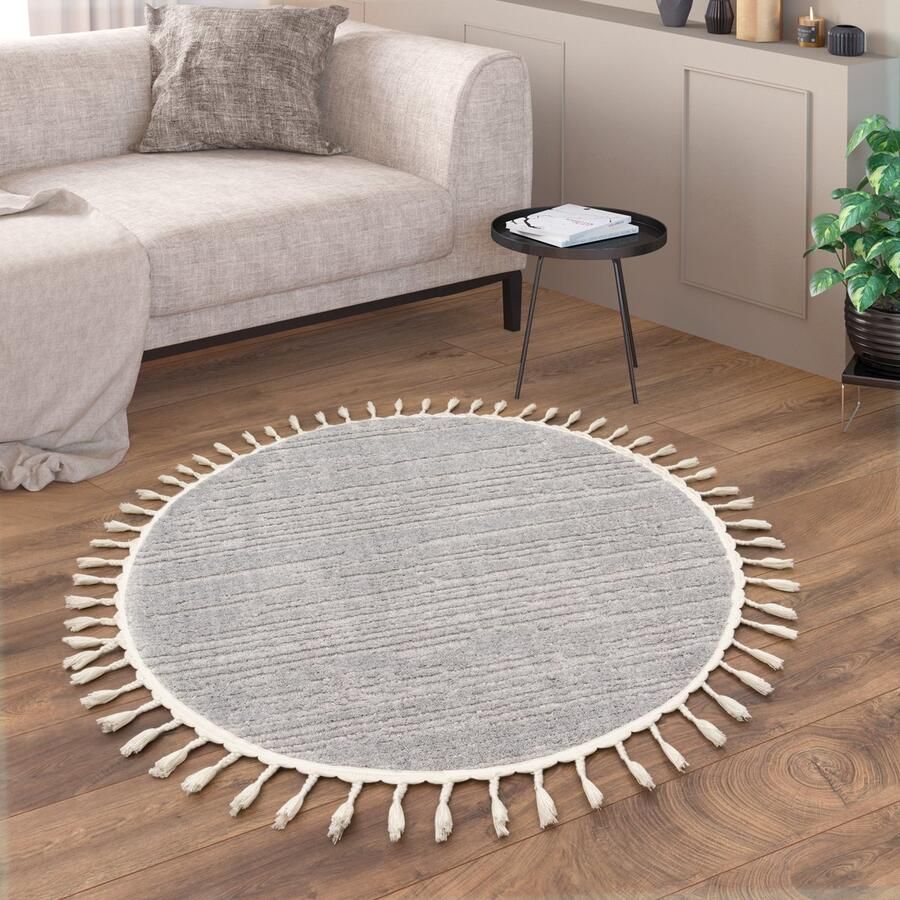 Paco Home Vloerkleed Woonkamer Rond Laagpolig Boho Scandinavisch Patroon Geometrisch 160 cm Rund