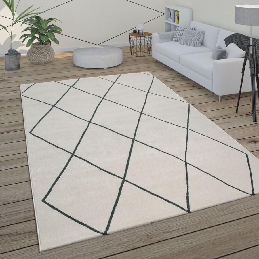 Paco Home Vloerkleed Woonkamer Scandi Ruit Patroon Modern Wit Verschillende dessins Maten 200x290 cm