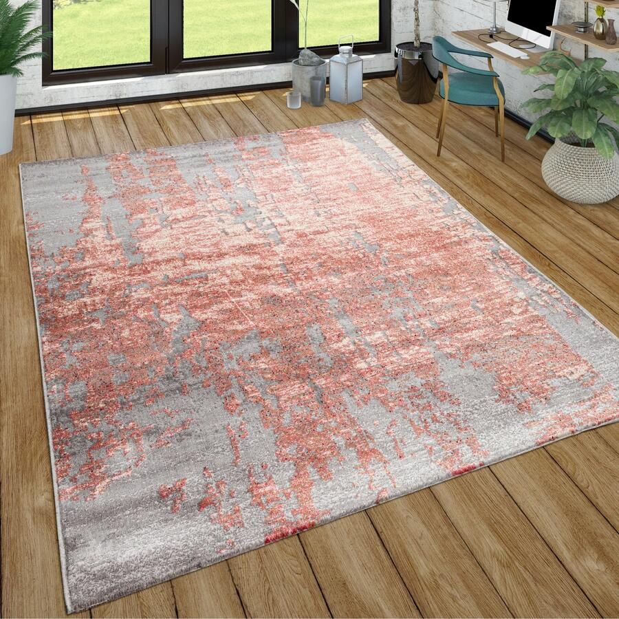 Paco Home vloerkleed woonkamer vintage abstract patroon look 3D-effect laagpolig rood grijs 80x150 cm