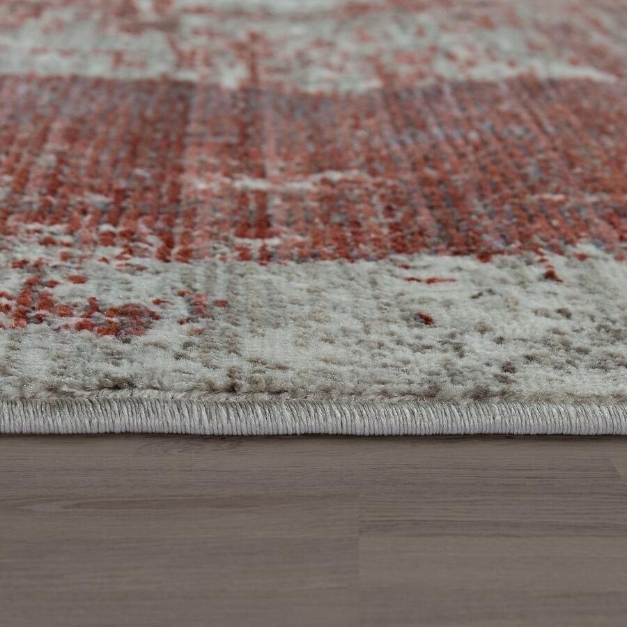 Paco Home Vloerkleed Woonkamer Vintage Laagpolig Abstract patroon Blauw Rood Beige Grijs 80x150 cm