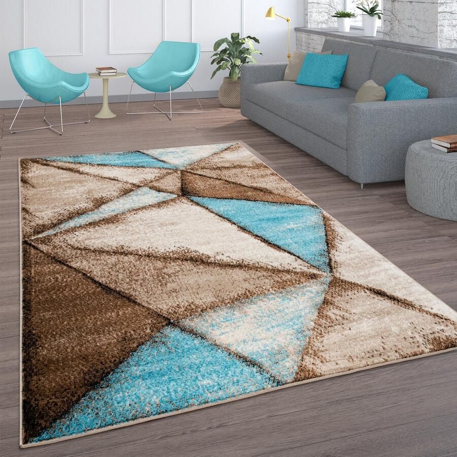 Paco Home Vloerkleed Woonkamer Vintage Laagpolig Marokkaans Patroon Ruiten Turquoise Bruin 60x100 cm