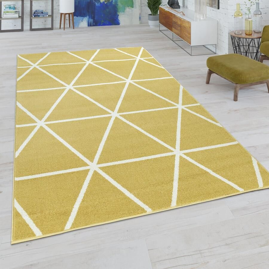 Paco Home Woonkamer Vloerkleed Moderne Pastelkleuren Scandinavische Stijl Ruitpatroon 70x140 cm