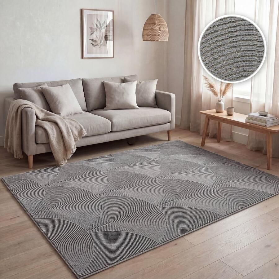 Paco Home Kleed Woonkamer Kortpolig Scandinavisch Boho Boogmotief Effen Kleur Antraciet 160x220 cm - Foto 2