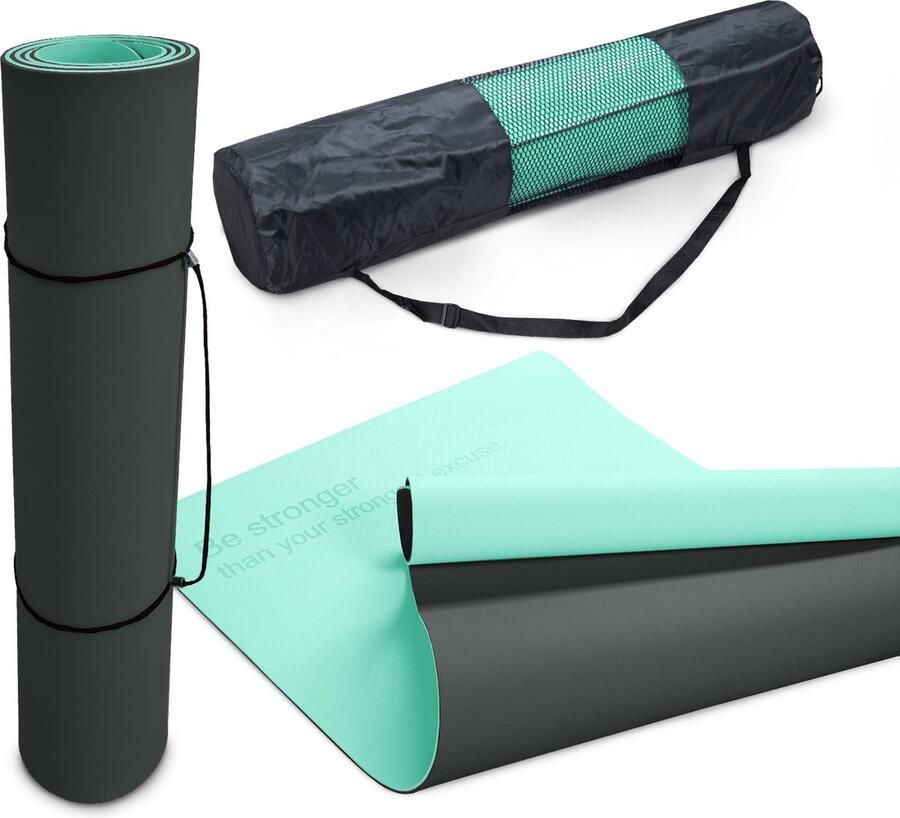 Paco Home Yogamat Sportmat Anti-Slip Afwasbaar 8mm Dikte Tweekleurig Spreuk Tas Draagriem 61x183 cm