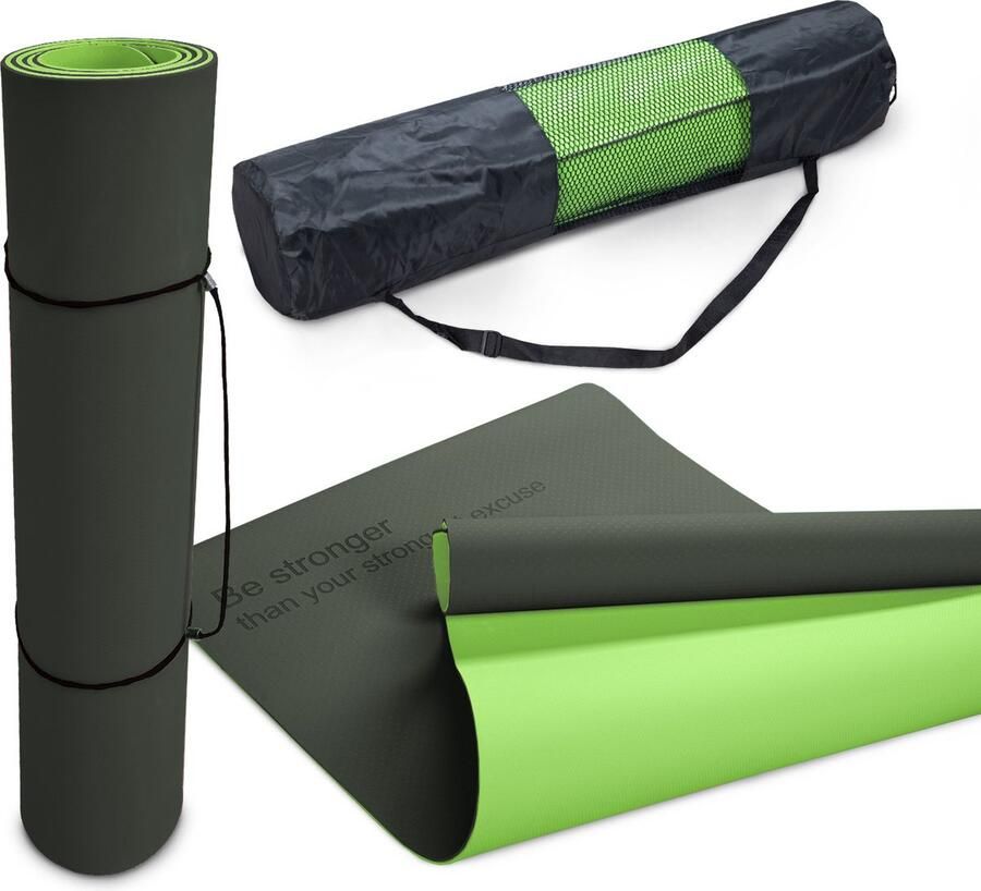 Paco Home Yogamat Sportmat Anti-Slip Afwasbaar 8mm Dikte Tweekleurig Spreuk Tas Draagriem 61x183 cm
