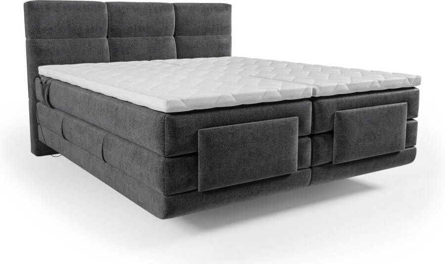 Palacio Boxspring-hoofdbord + elektrische lattenbodem + matras + opleg 2 x 80 x 200 cm antraciet LODI by L 215 cm x H 118 cm x D 168 cm - Foto 2