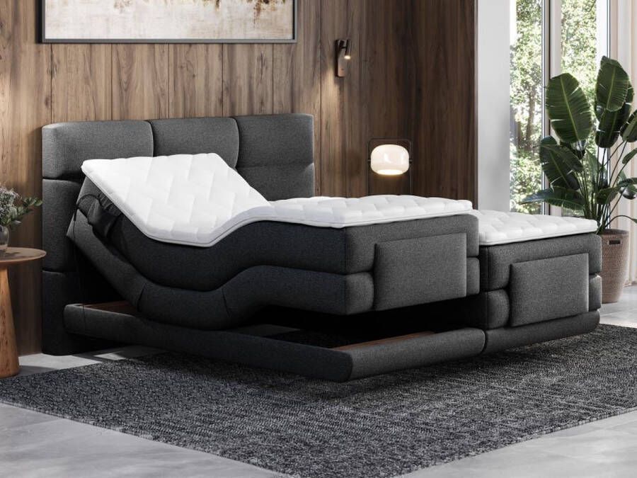 Palacio Boxspring-hoofdbord + elektrische lattenbodem + matras + opleg 2 x 80 x 200 cm antraciet LODI by L 215 cm x H 118 cm x D 168 cm - Foto 1