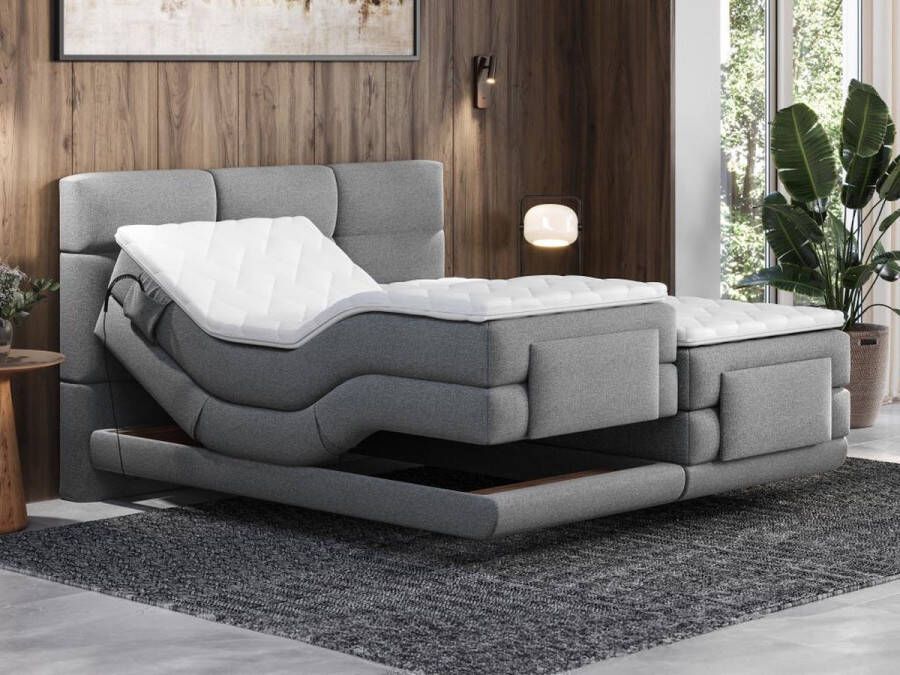 Palacio Boxspring-hoofdbord + elektrische lattenbodem + matras + opleg 2 x 90 x 200 cm lichtgrijs LODI van L 215 cm x H 118 cm x D 188 cm