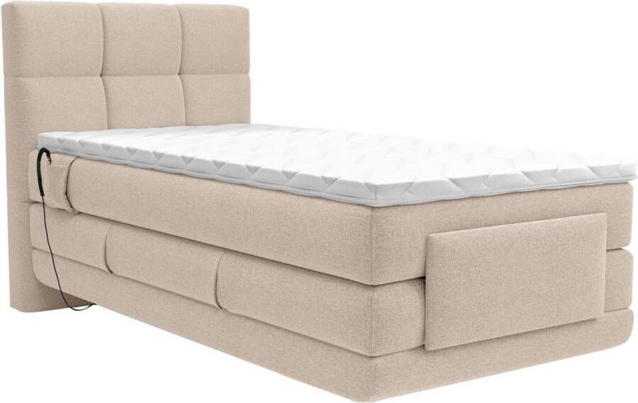 Vente-unique Complete boxspringset met gestoffeerd hoofdbord – Elektrisch verstelbare relaxbedbodems – Met matras – Met topmatras – 100 x 200 cm – Stoffen bekleding – Beige – LODI van PALACIO L 215 cm x H 118 cm x D 108 cm - Foto 2
